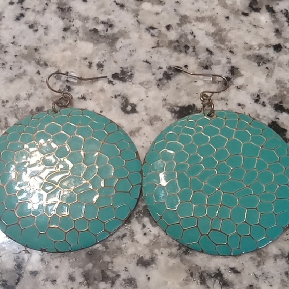 no brand Jewelry - Turquoise Textured Round Drop Earrings